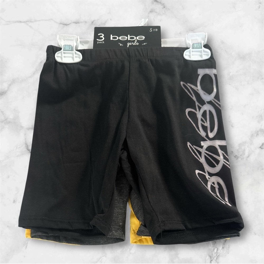 Bebe Kids Black, Gray & Yellow Shorts Leggings (3) Piece Set NWT- Size 7/8